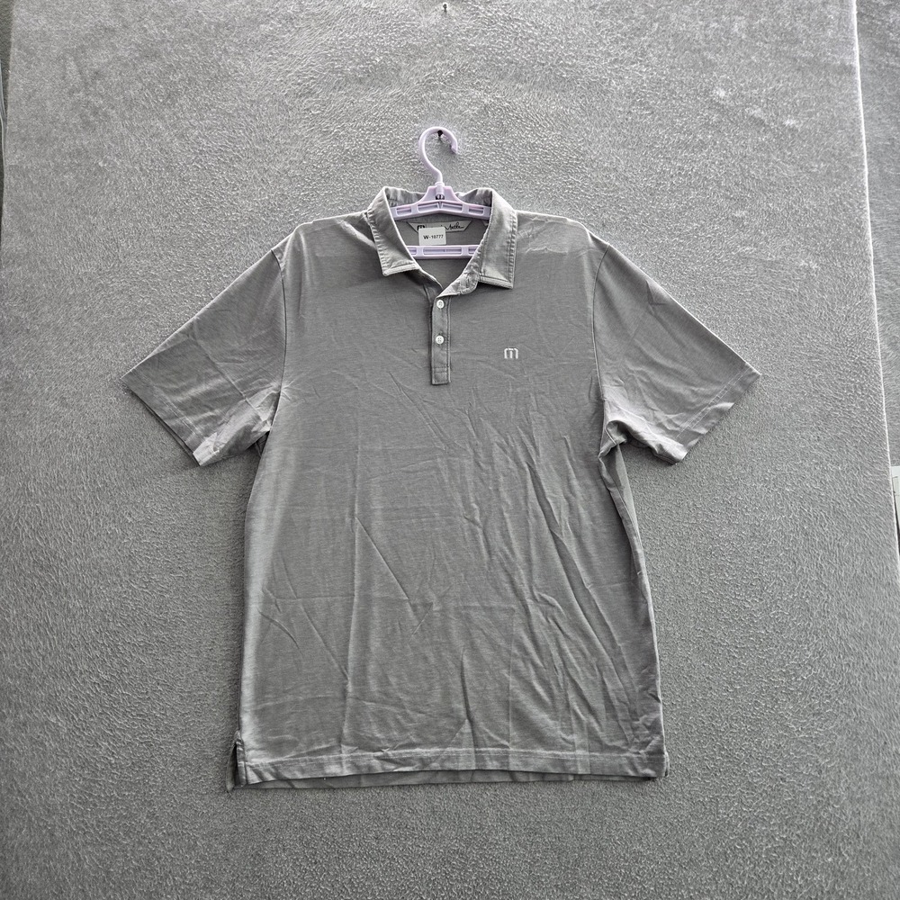 Travis Mathew Men Polo L Gray Embroidered Striped Golf Shirt Button Logo